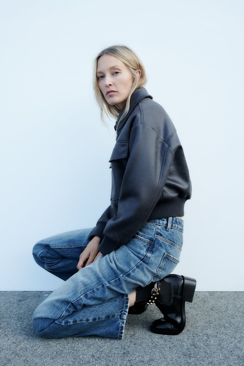 

Ботинки с заклепками ZARA, черный