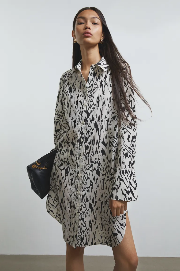 

Платье-рубашка из смесового лиоцелла H&M, белый