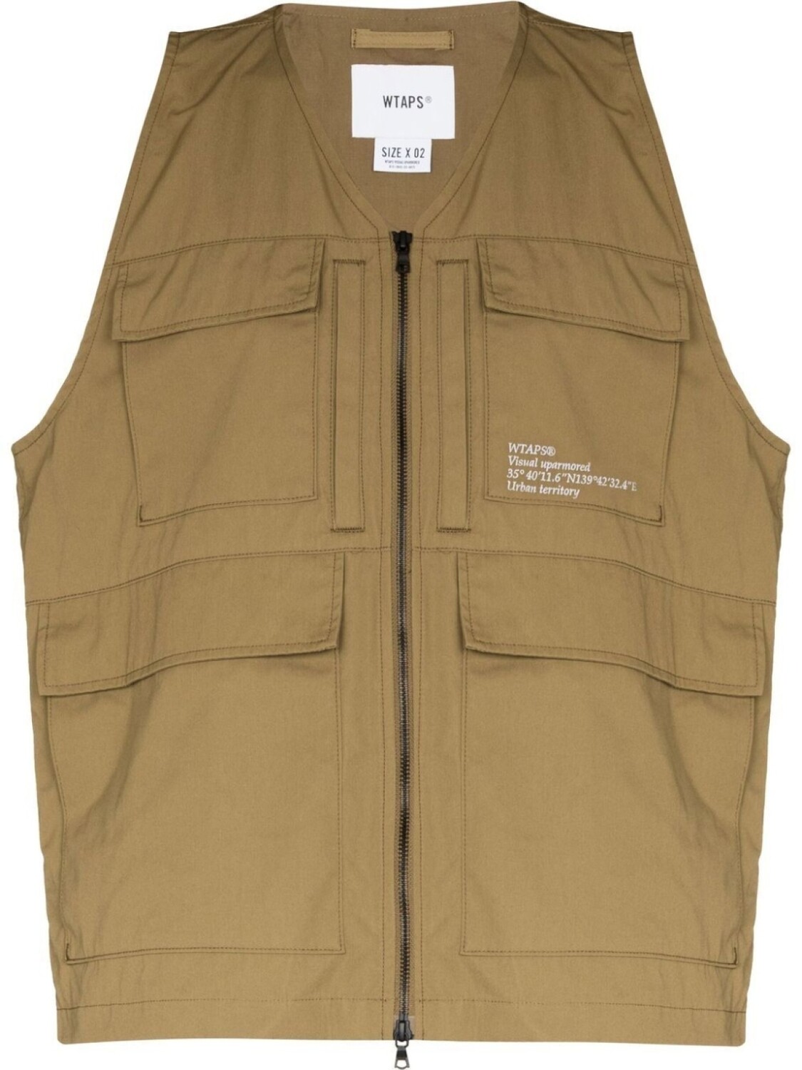 

WTAPS жилет на молнии с логотипом, коричневый