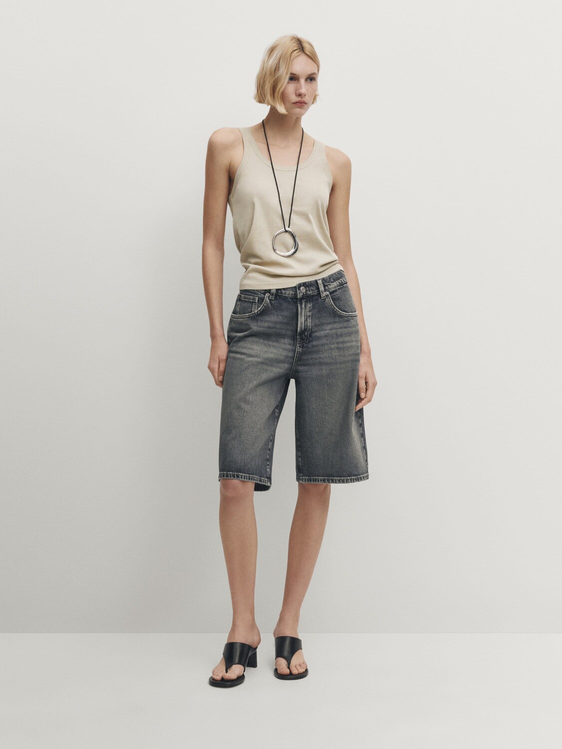 

Топ из 100% хлопка с бретелями Massimo Dutti, серый