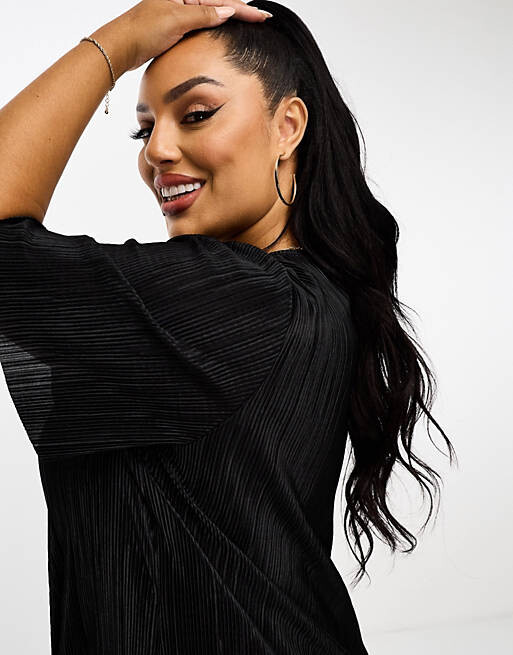 

Черное плиссированное платье-футболка миди ASOS DESIGN Curve