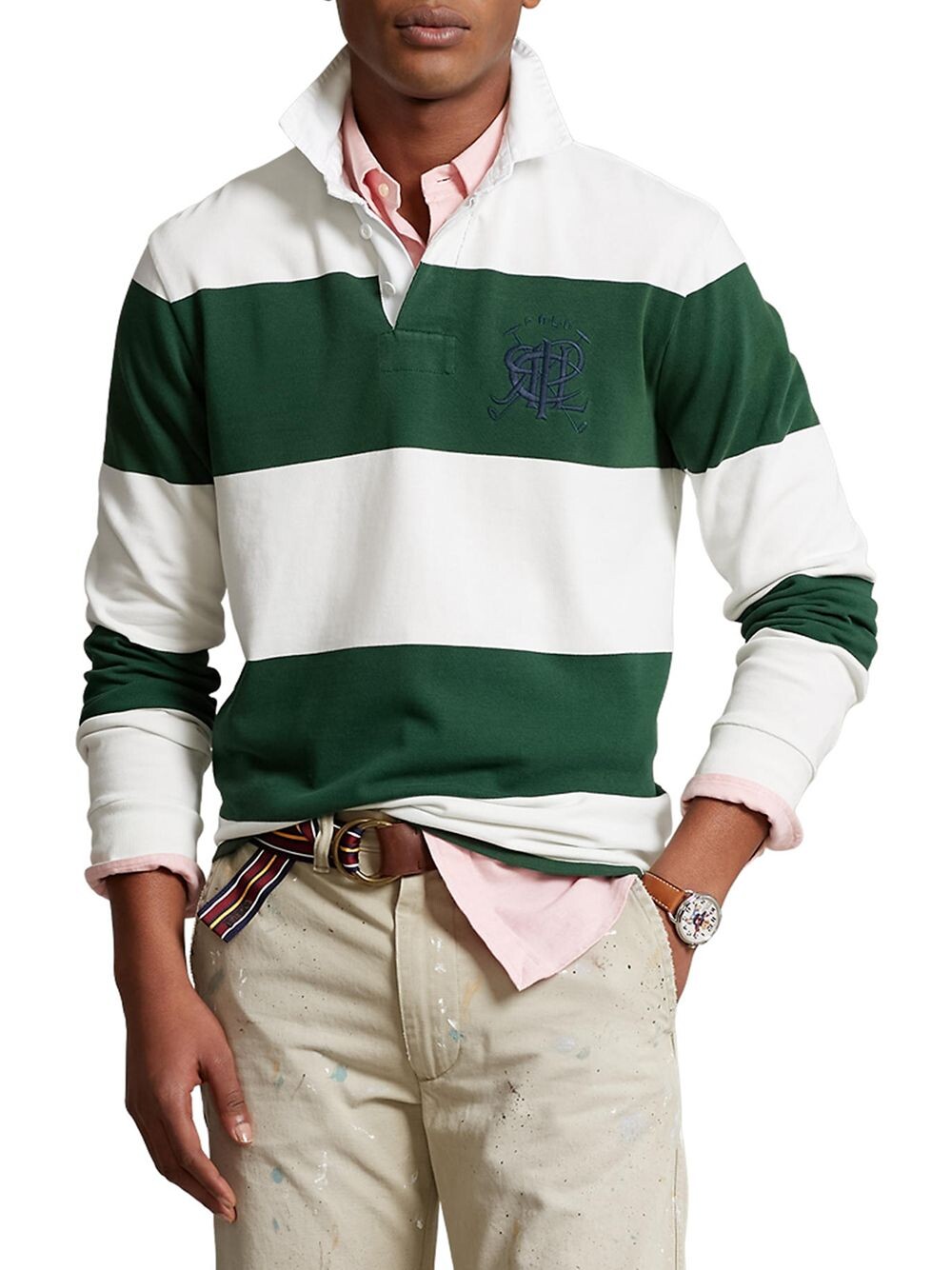 

Полосатая хлопковая рубашка-поло с длинными рукавами Polo Ralph Lauren, зеленый