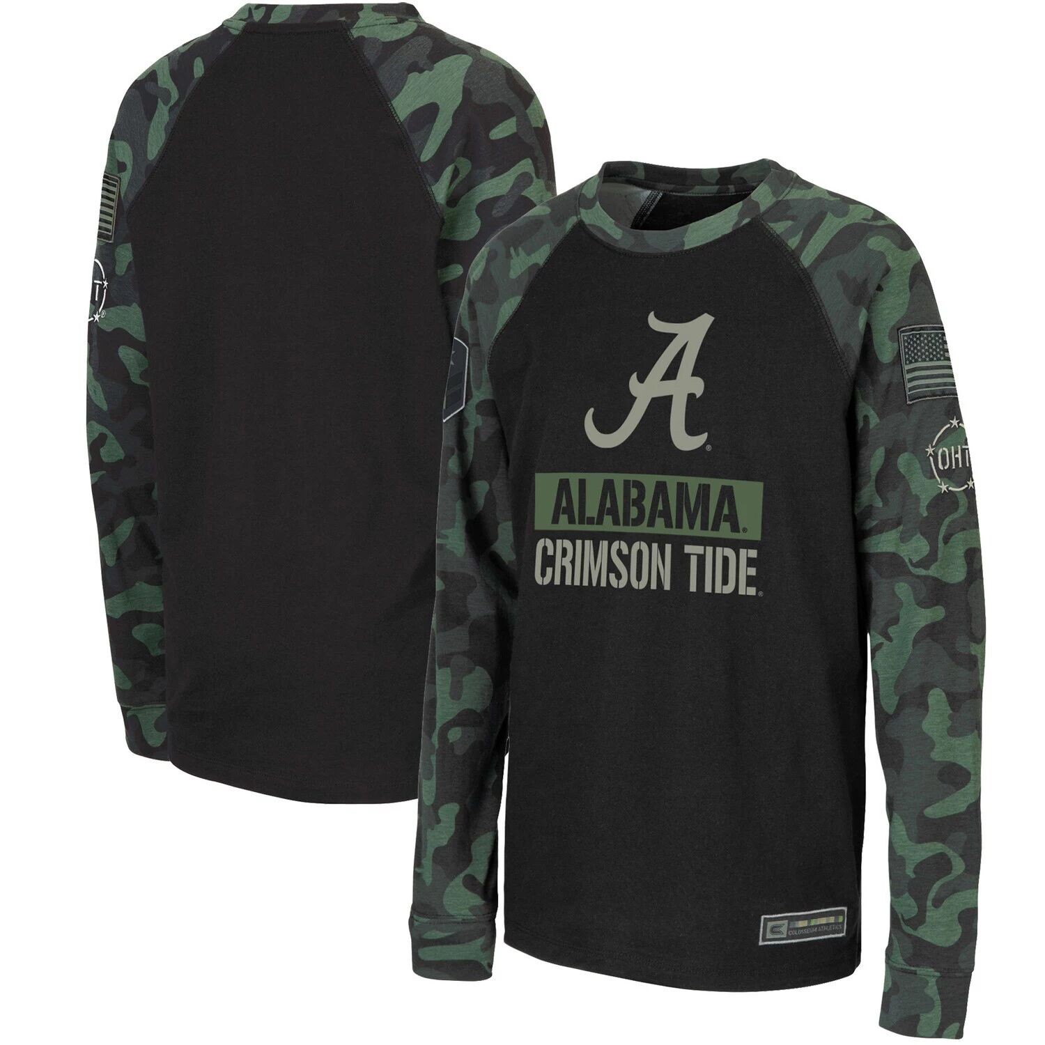 

Молодежная футболка Colosseum Black/Camo Alabama Crimson Tide OHT с длинным рукавом в стиле милитари реглан Colosseum