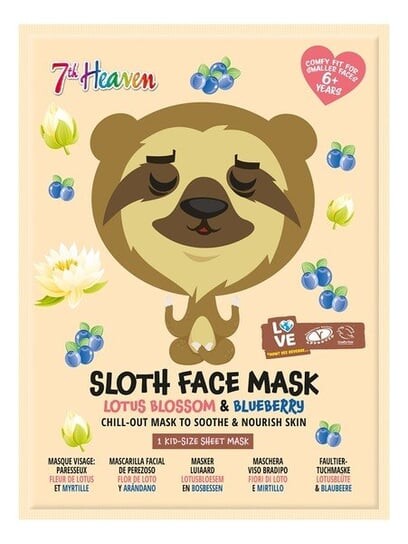 

7th Heaven Sloth Face Mask Успокаивающая и питательная тканевая маска для лица Lotus Clossom & Blueberry