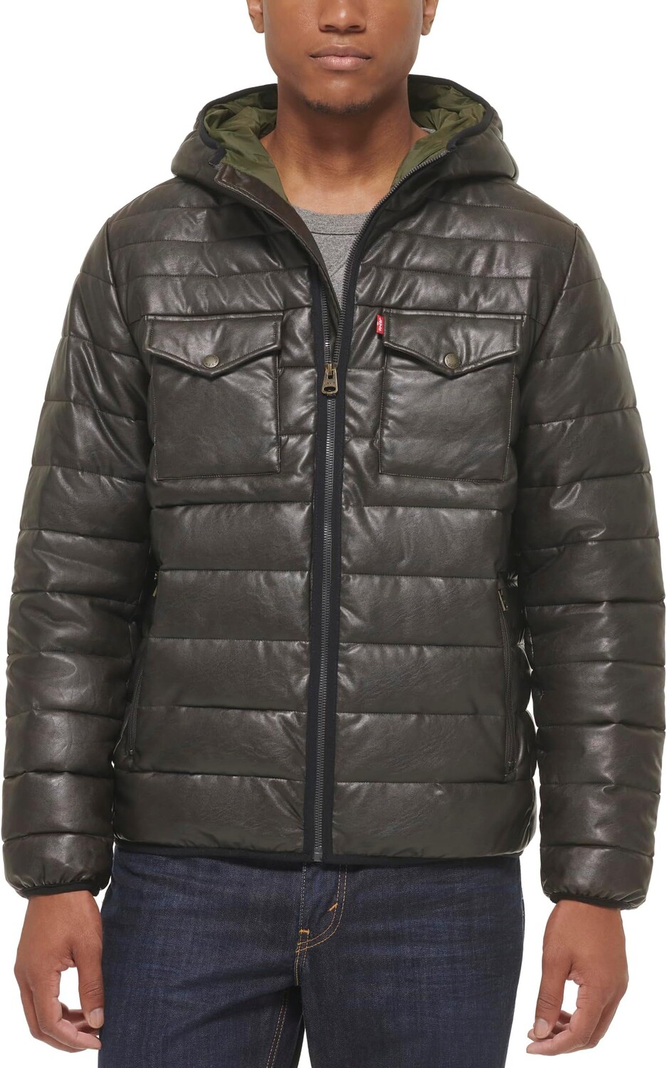 

Толстовка Quilted Faux Leather Two-Pocket Hoodie Levi's, цвет Saddle