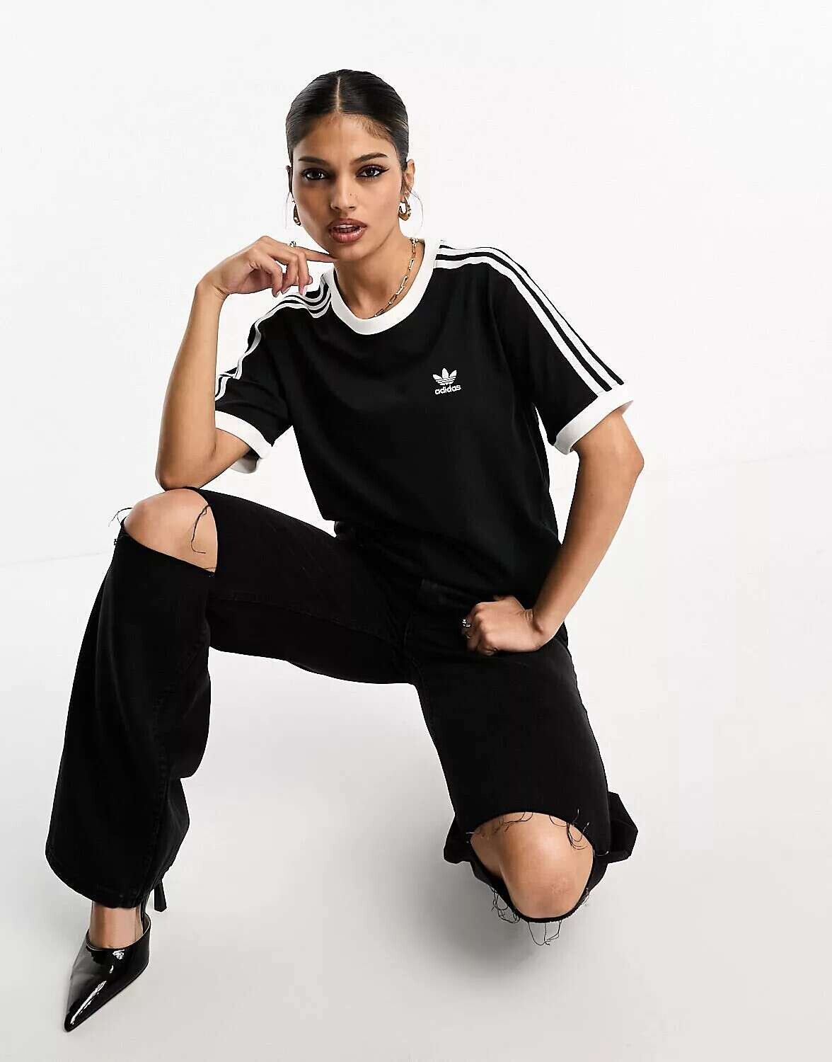 

Черная футболка с 3 полосками adidas Originals, Черный