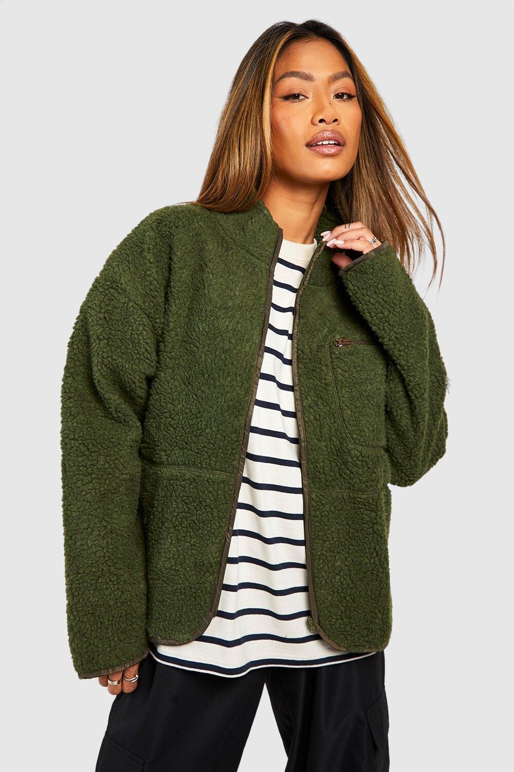 

Куртка оверсайз с молнией Тедди boohoo, хаки