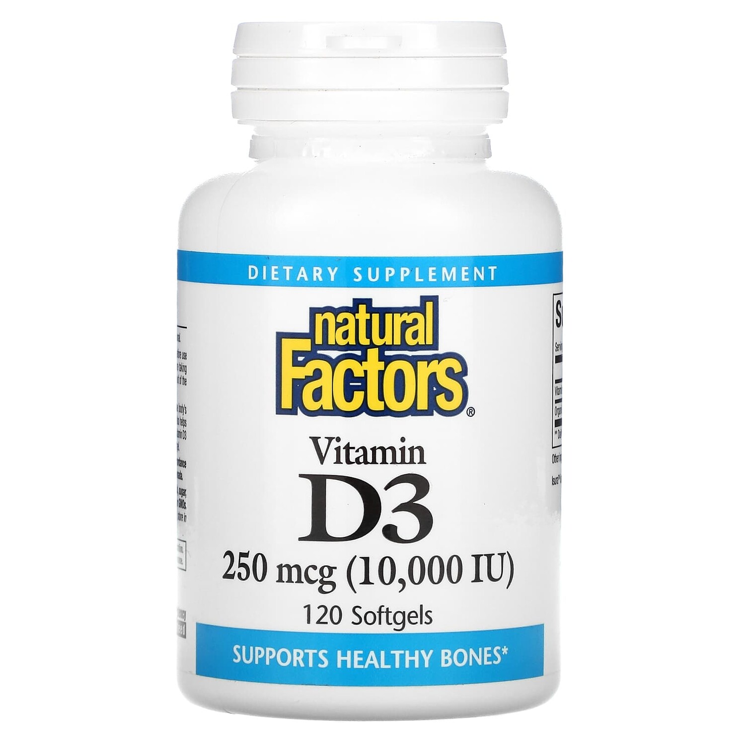 

Витамин D3, 250 мкг (10 000 МЕ), 120 мягких таблеток, Natural Factors