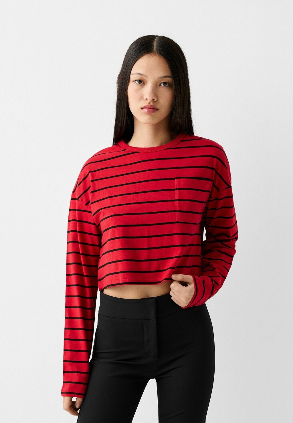 

Рубашка с длинным рукавом STRIPED Bershka, цвет red