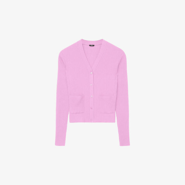 

Кардиган в рубчик из шерсти мериноса с накладными карманами Joseph, розовый