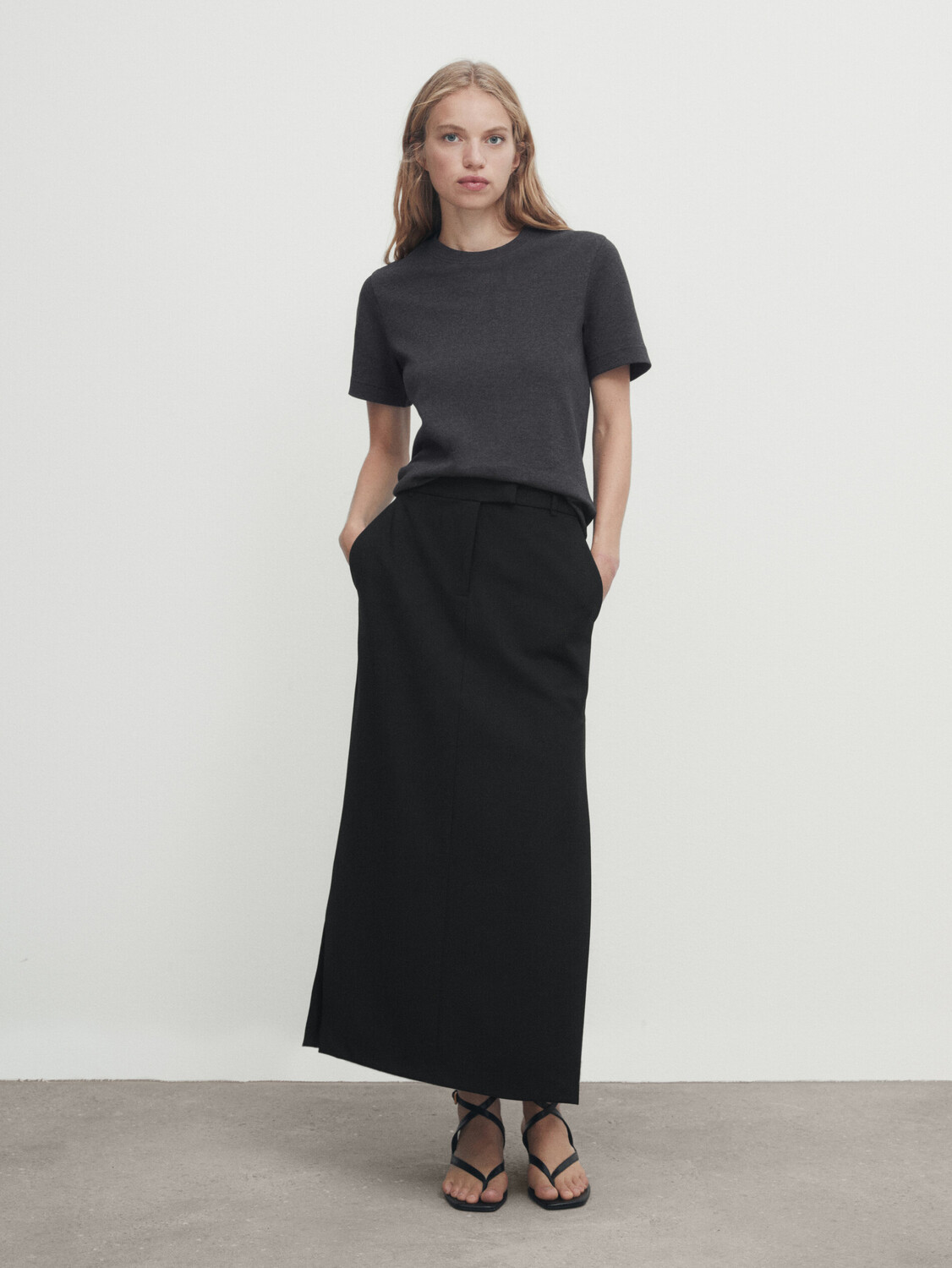 

Хлопковая футболка с коротким рукавом Massimo Dutti, серый антрацит
