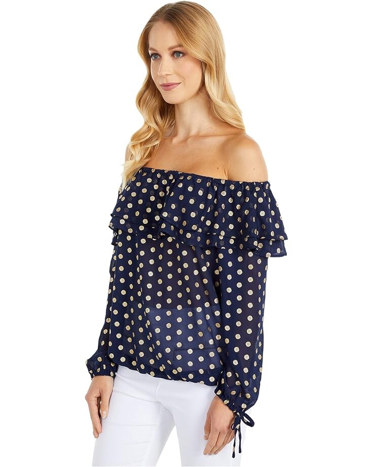 

Топ Michael Kors Mini Medallion Peasant Top, цвет True Navy/Gold