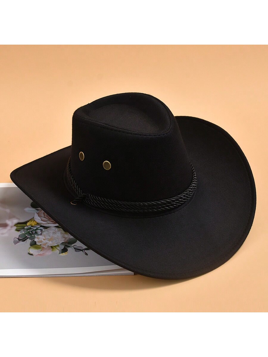 1шт однотонная западная ковбойская шляпа для мужчин с широкими полями, черный соломенная шляпа с широкими полями для женщин воздухопроницаемая солнцезащитная ретро шляпа с защитой от солнца