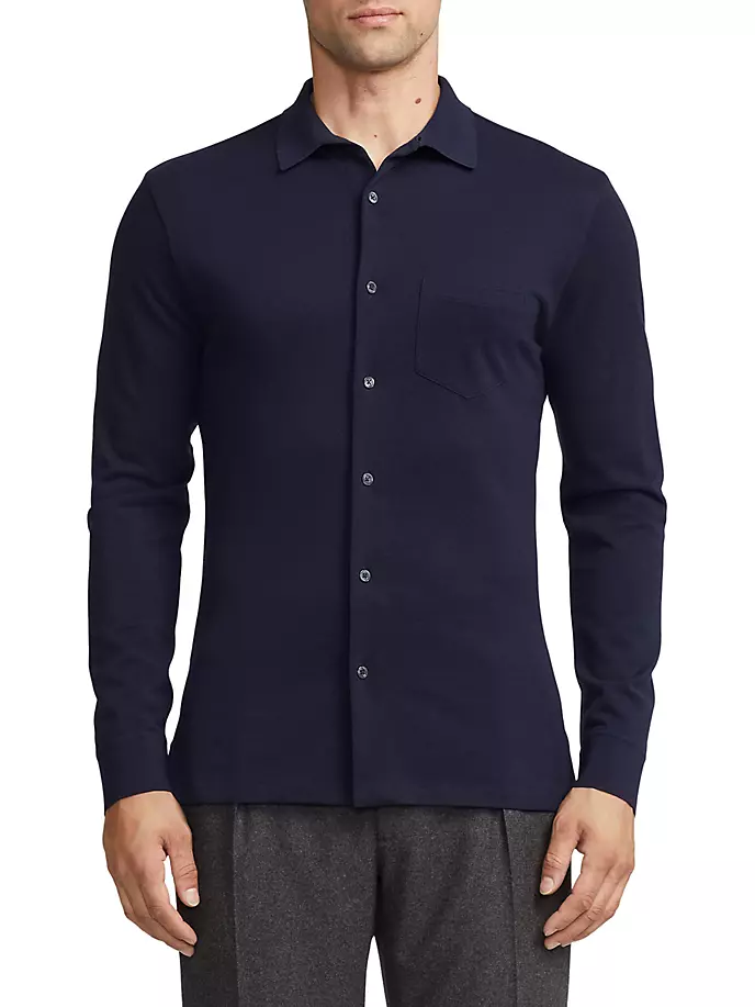 

Кардиган с длинными рукавами и воротником из шерсти пике Ralph Lauren Purple Label, темно-синий