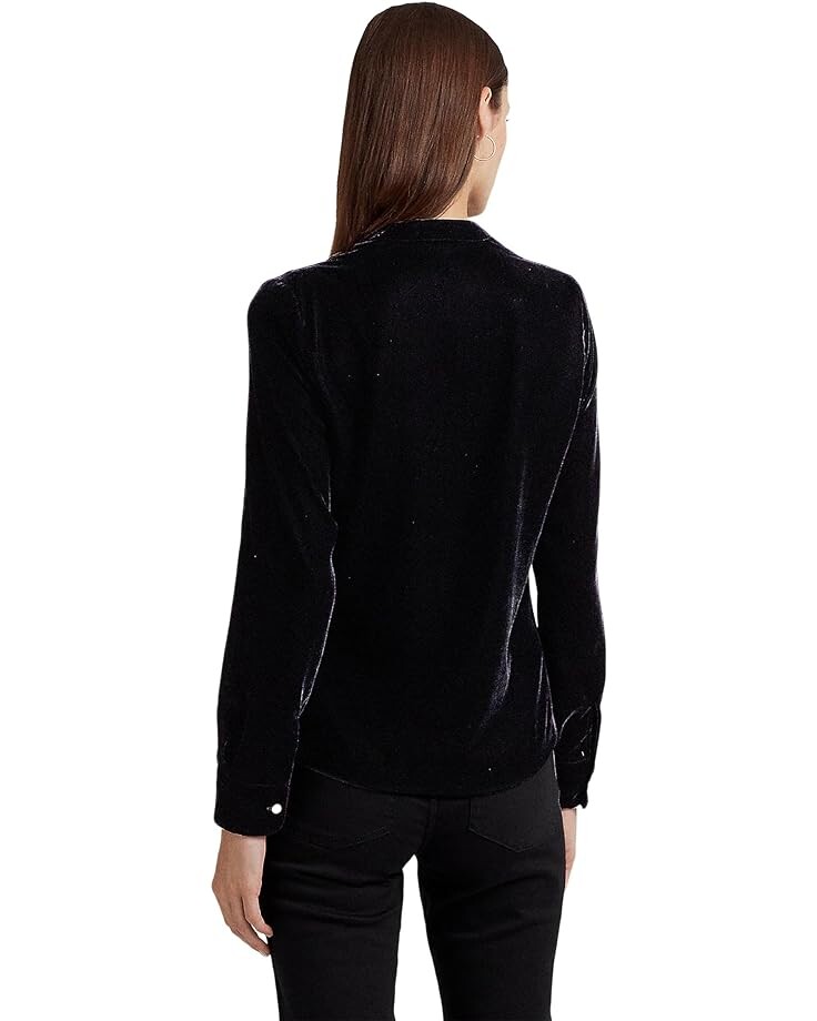 

Блуза LAUREN Ralph Lauren Petite Pleated Velvet Surplice Blouse, цвет Black Velvet