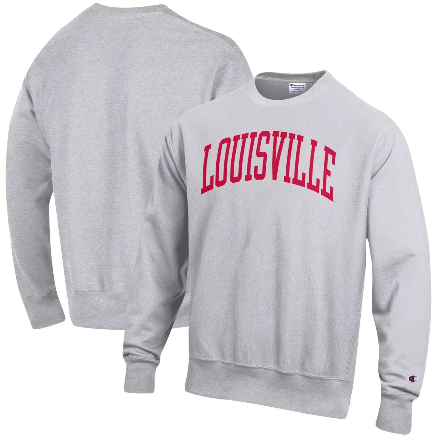 Мужской серый пуловер с принтом Louisville Cardinals Arch обратного переплетения Champion