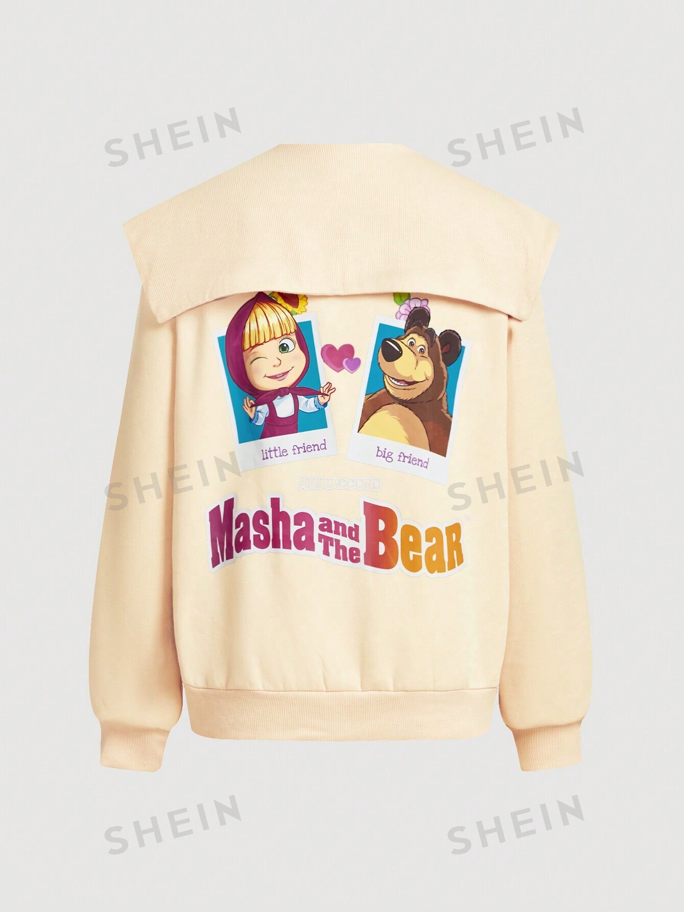 masha and friends notecards набор открыток SHEIN X Маша и Медведь 1 шт. Толстовка с заниженными плечами с рисунком и буквами, абрикос