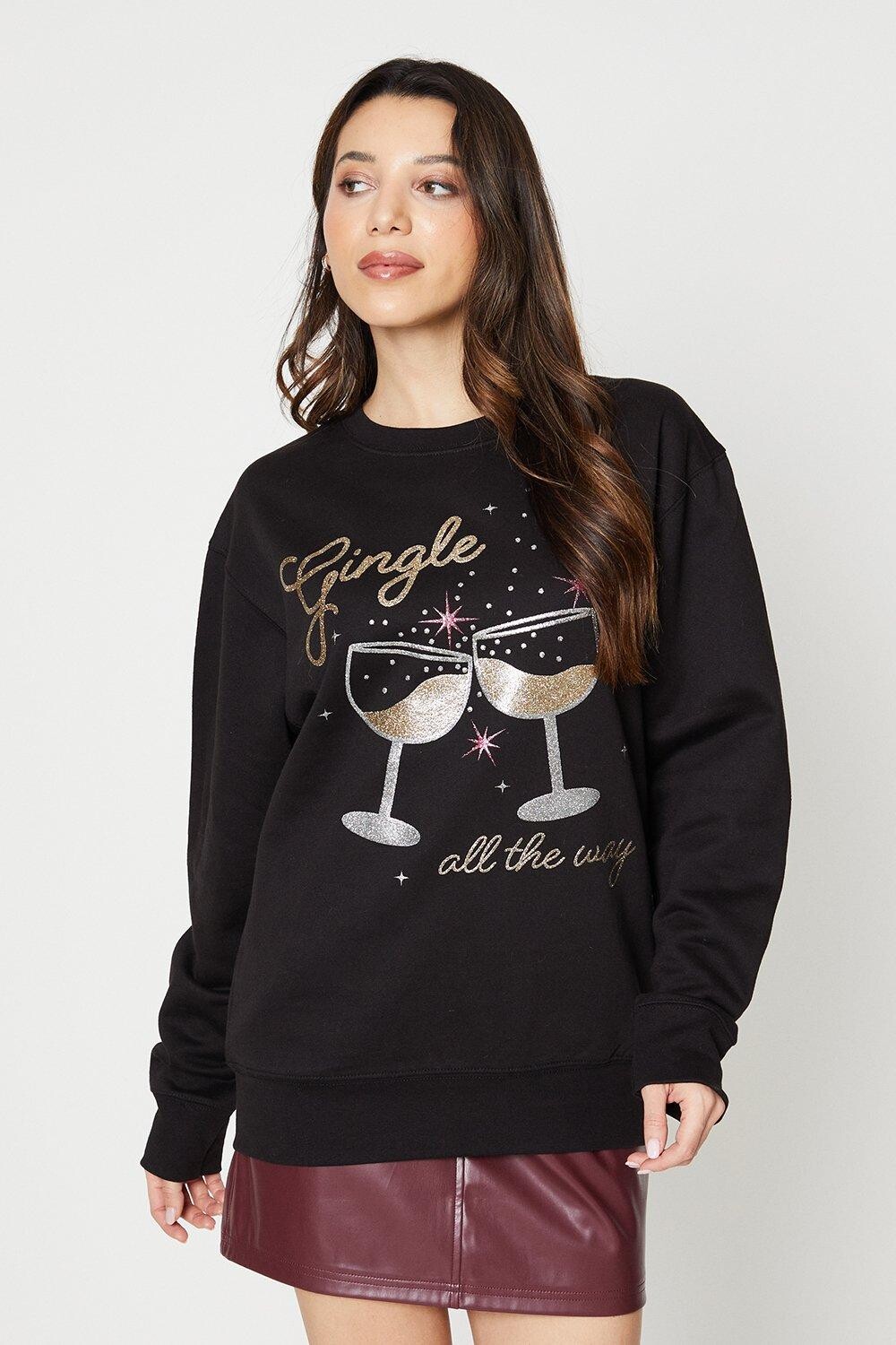 

Рождественский свитшот Gingle All The Way Dorothy Perkins, черный