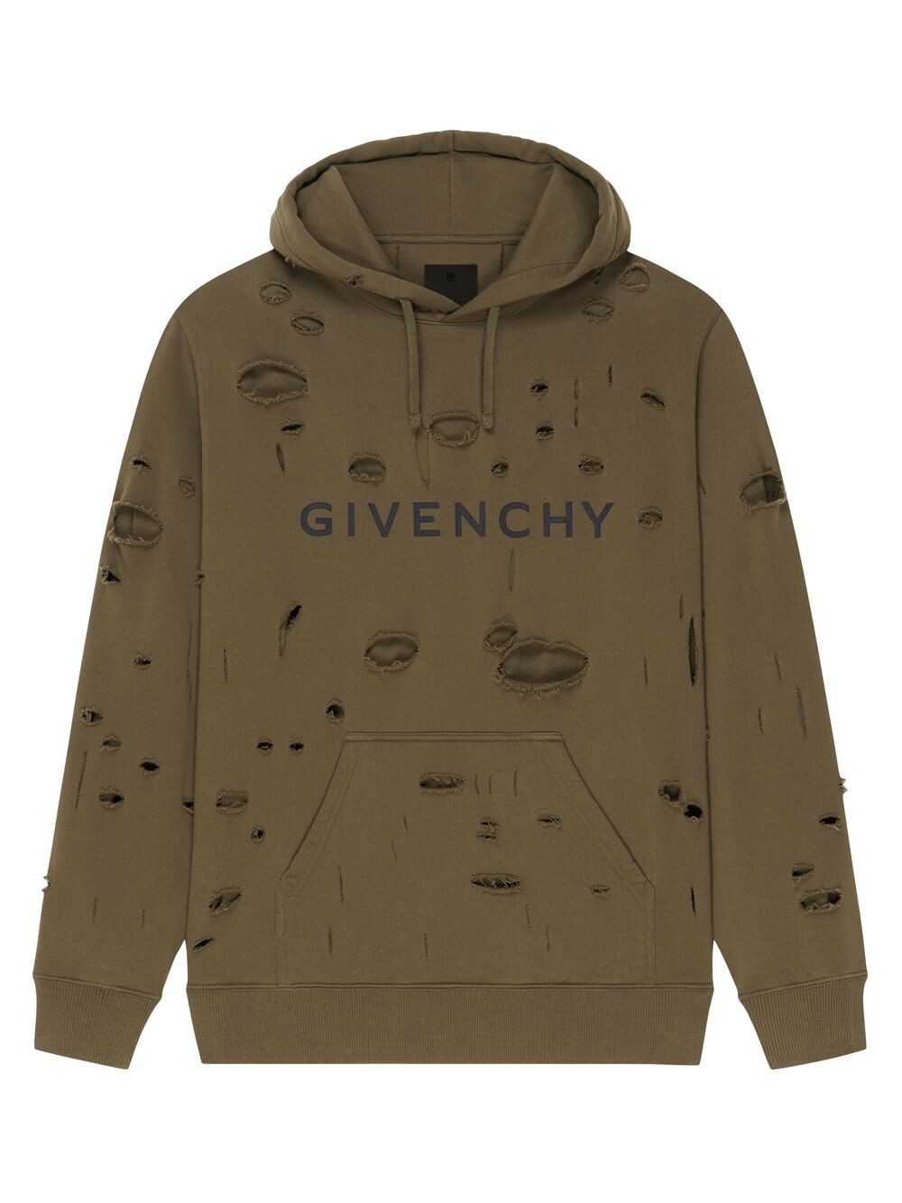 

Толстовка из Felpa с эффектом разрушения Givenchy, хаки