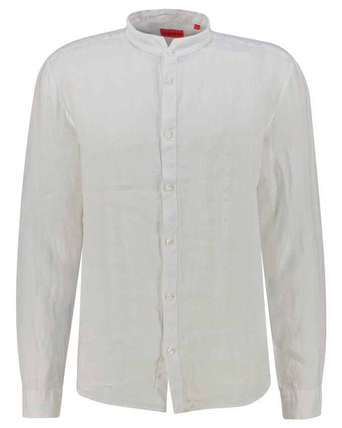 льняная рубашка с рисунком гусиные лапки приталенного кроя Льняная рубашка Элвори приталенного кроя Hugo, белый