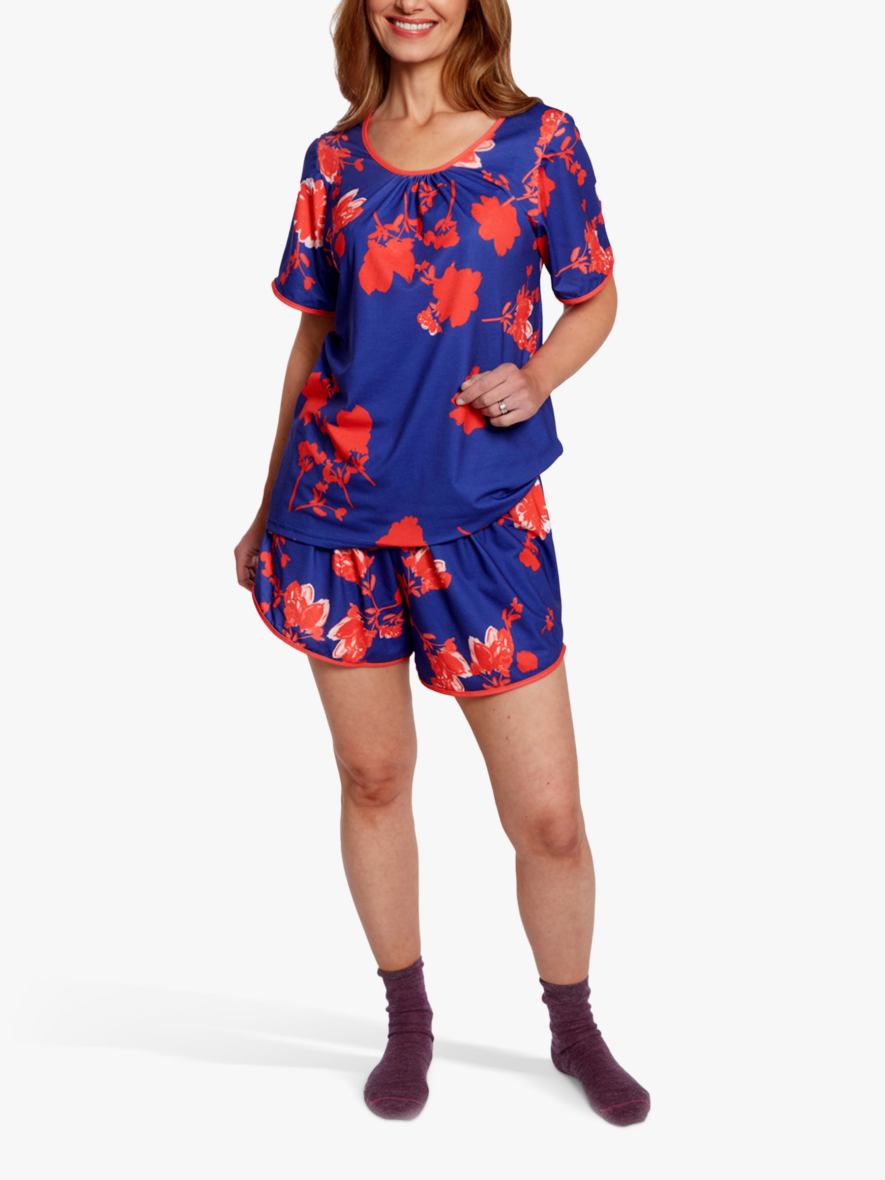 Пижамный комплект с шортами и цветочным принтом HotSquash, синий/красный пижама с цветочным принтом с маечкой и шортами