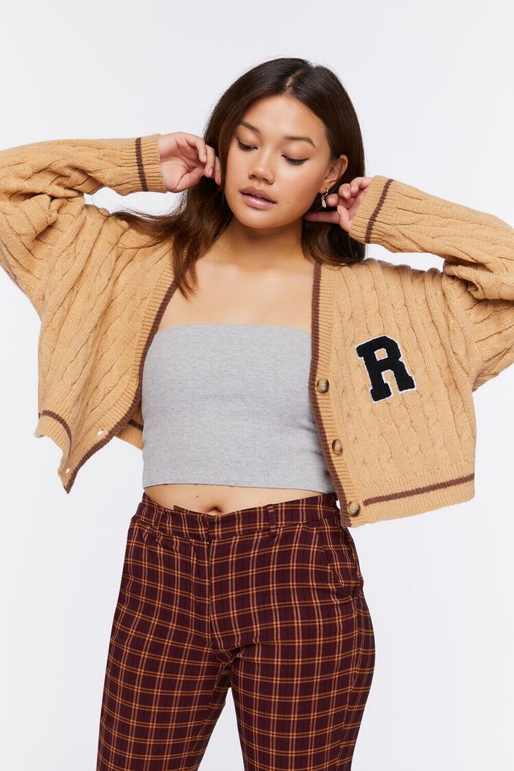 

Укороченный университетский кардиган-свитер Forever 21, коричневый