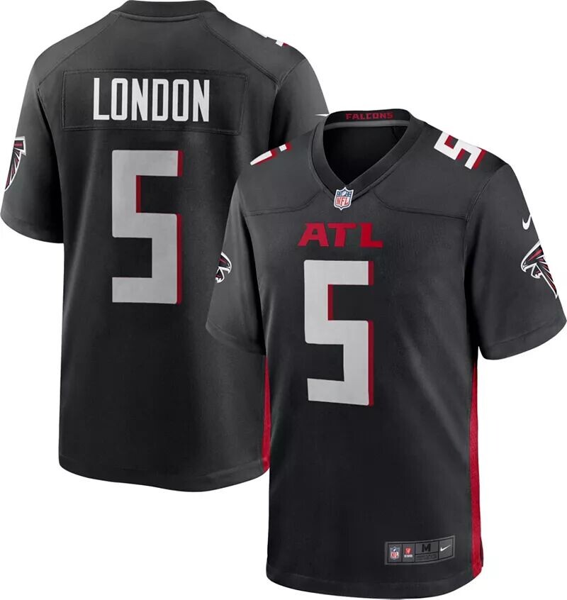 

Мужское джерси Nike Atlanta Falcons Drake London #5 черного цвета