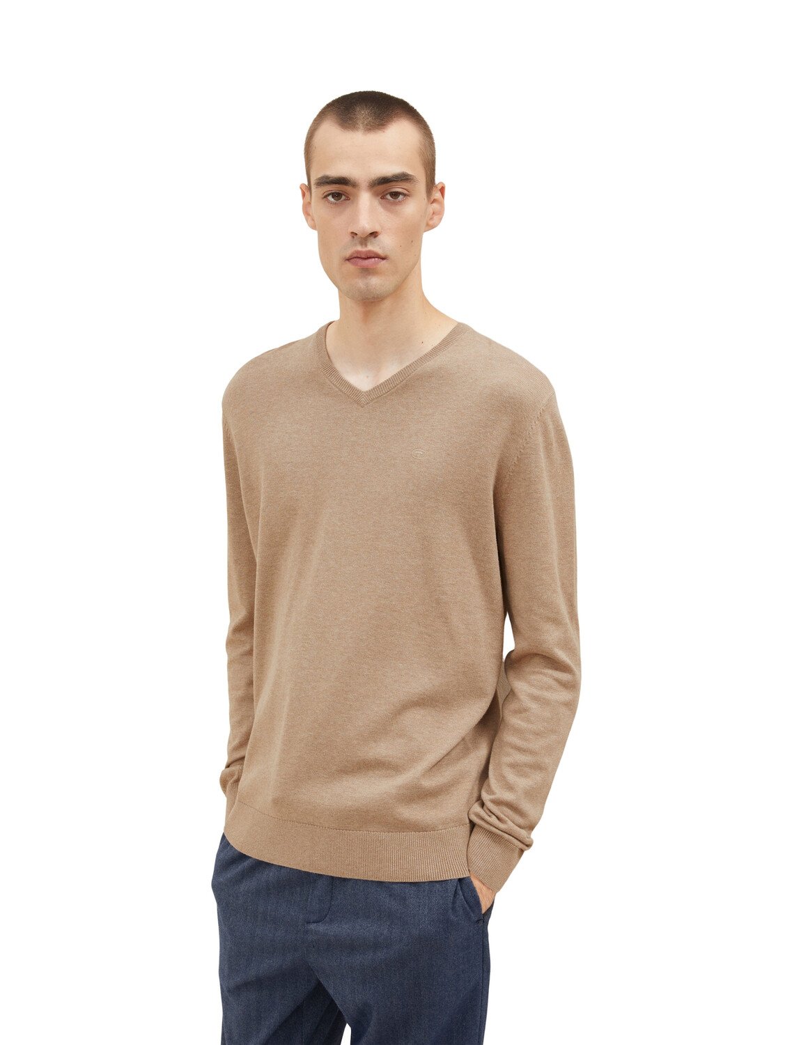 

Пуловер Tom Tailor Dünner Feinstrick Basic V Ausschnitt Sweater, коричневый