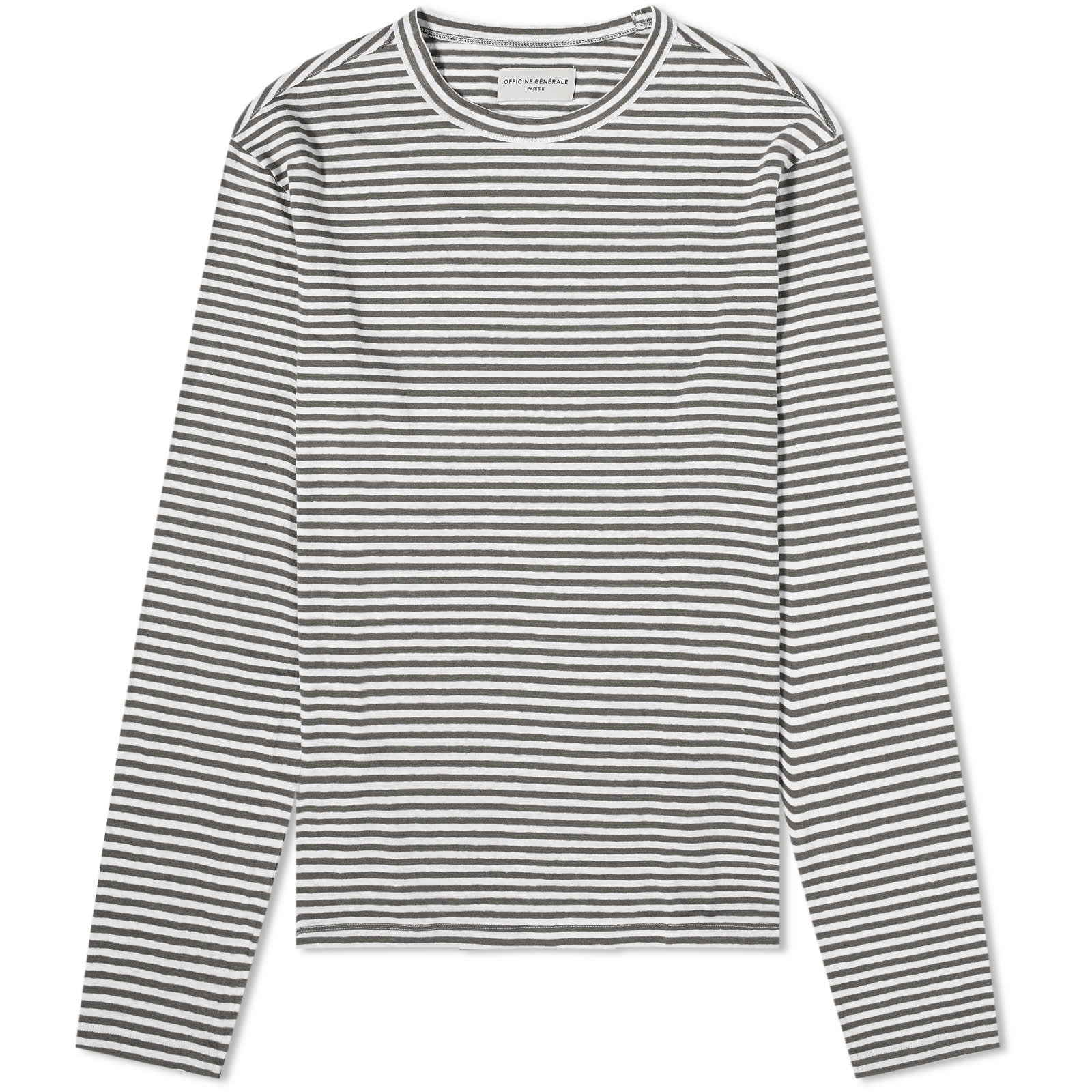 цена Футболка Officine Générale French Linen Stripe Long Sleeve, цвет Olive & White