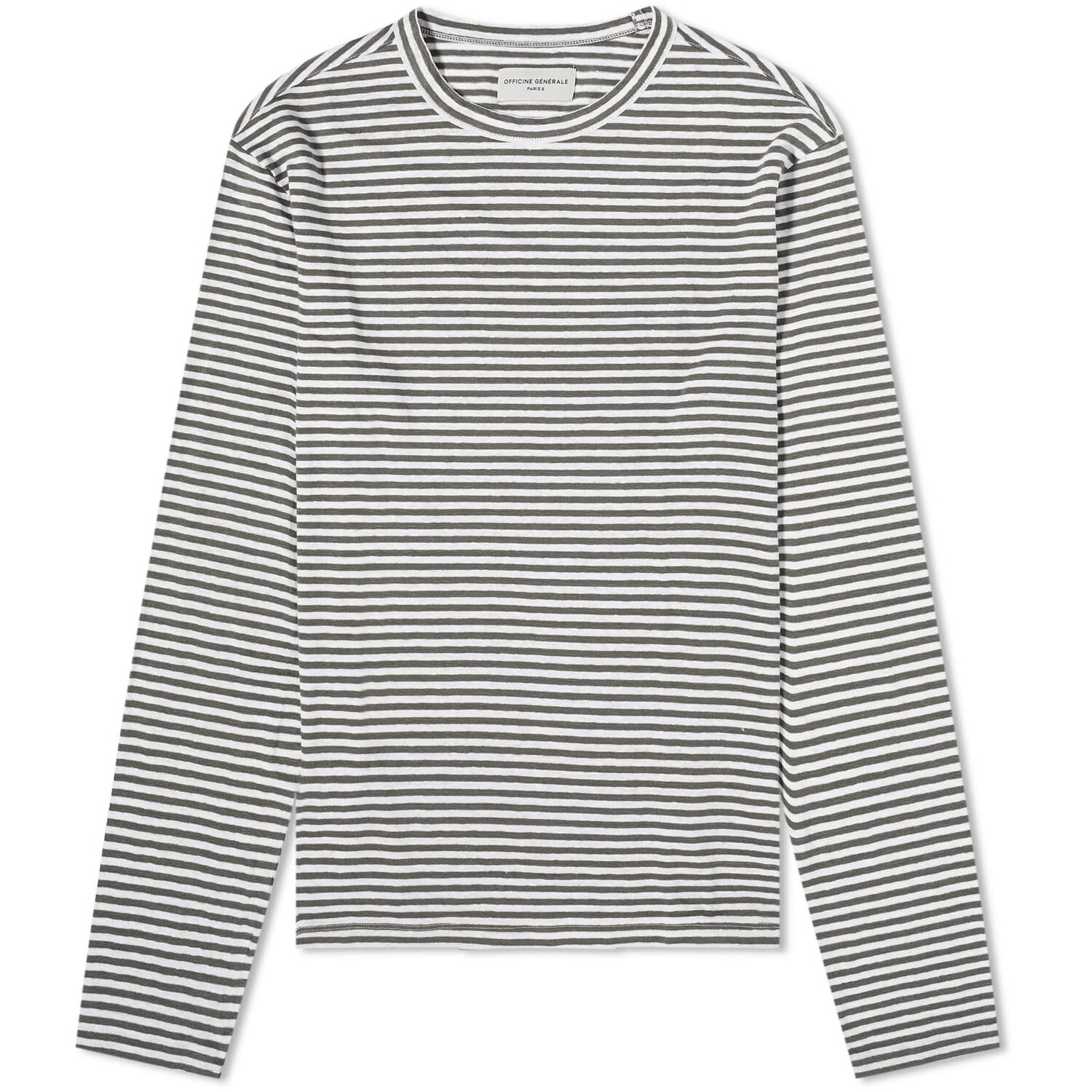 

Футболка Officine Générale French Linen Stripe Long Sleeve, цвет Olive & White