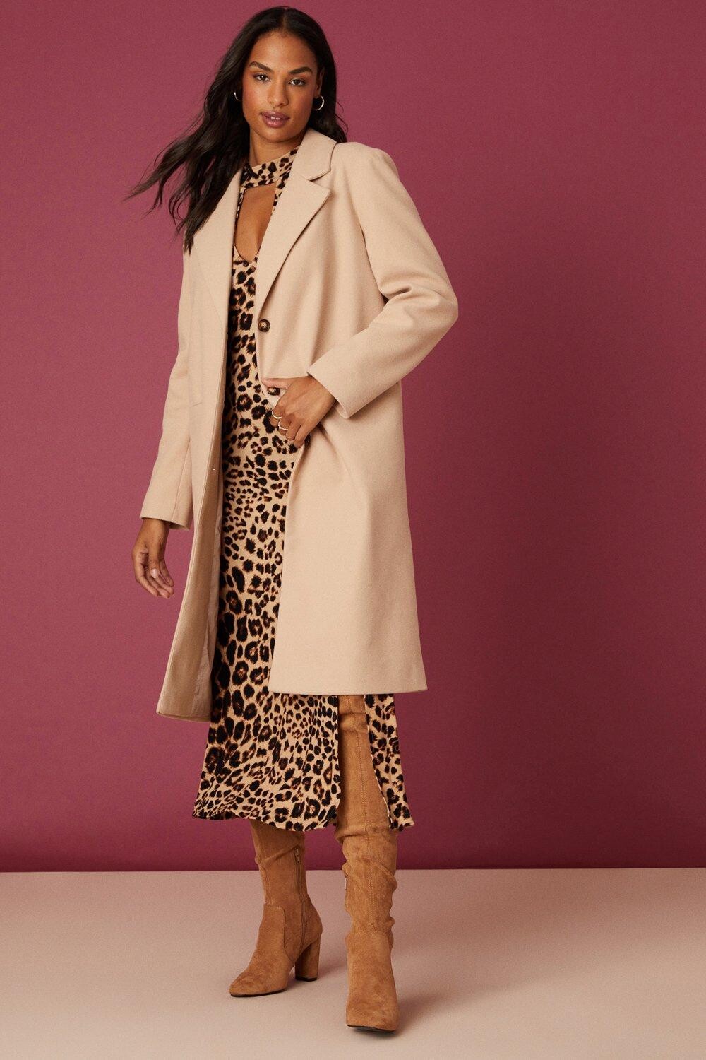 

Длинное однобортное пальто-бойфренд Dorothy Perkins, бежевый
