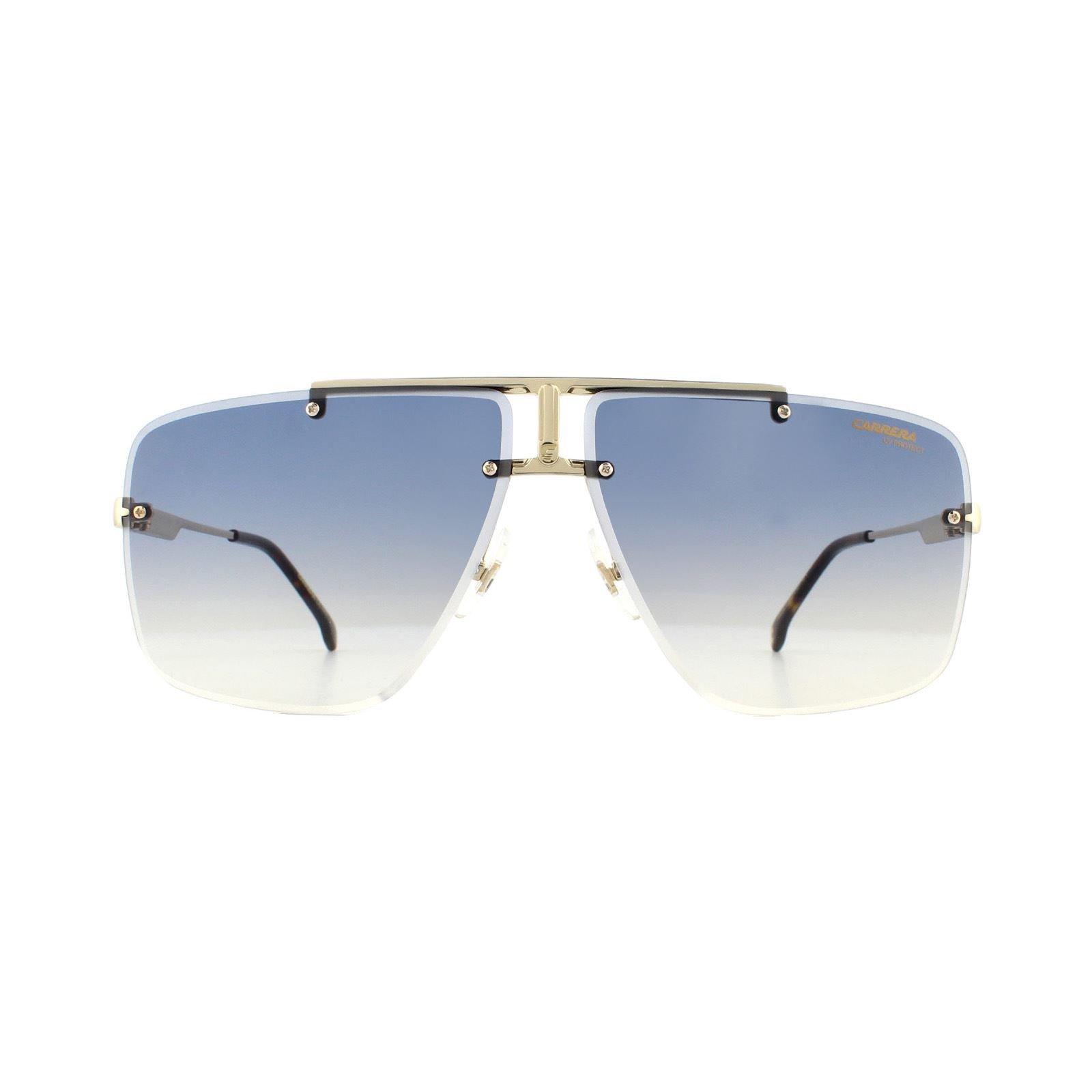 Темно-синие солнцезащитные очки без оправы из желтого золота с градиентом Carrera, золото фото