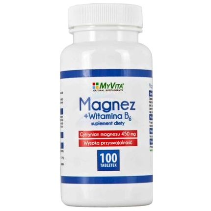 Магний + витамин B6 высокая усвояемость 90% 100 таблеток, Myvita myvita биологически активная добавка магний с витамином b6 100 таблеток