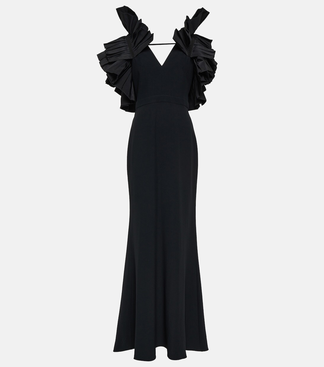 

Платье из крепа и фая с рюшами Alexander Mcqueen, черный