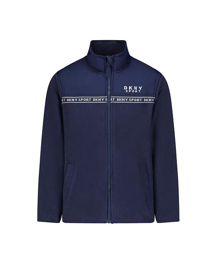 

Флисовая куртка на молнии для мальчиков с высоким воротником DKNY, синий