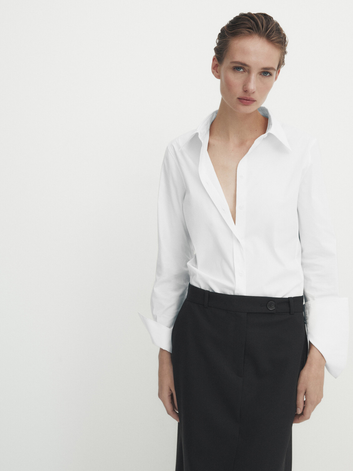

Длинная юбка с разрезами Massimo Dutti, черный