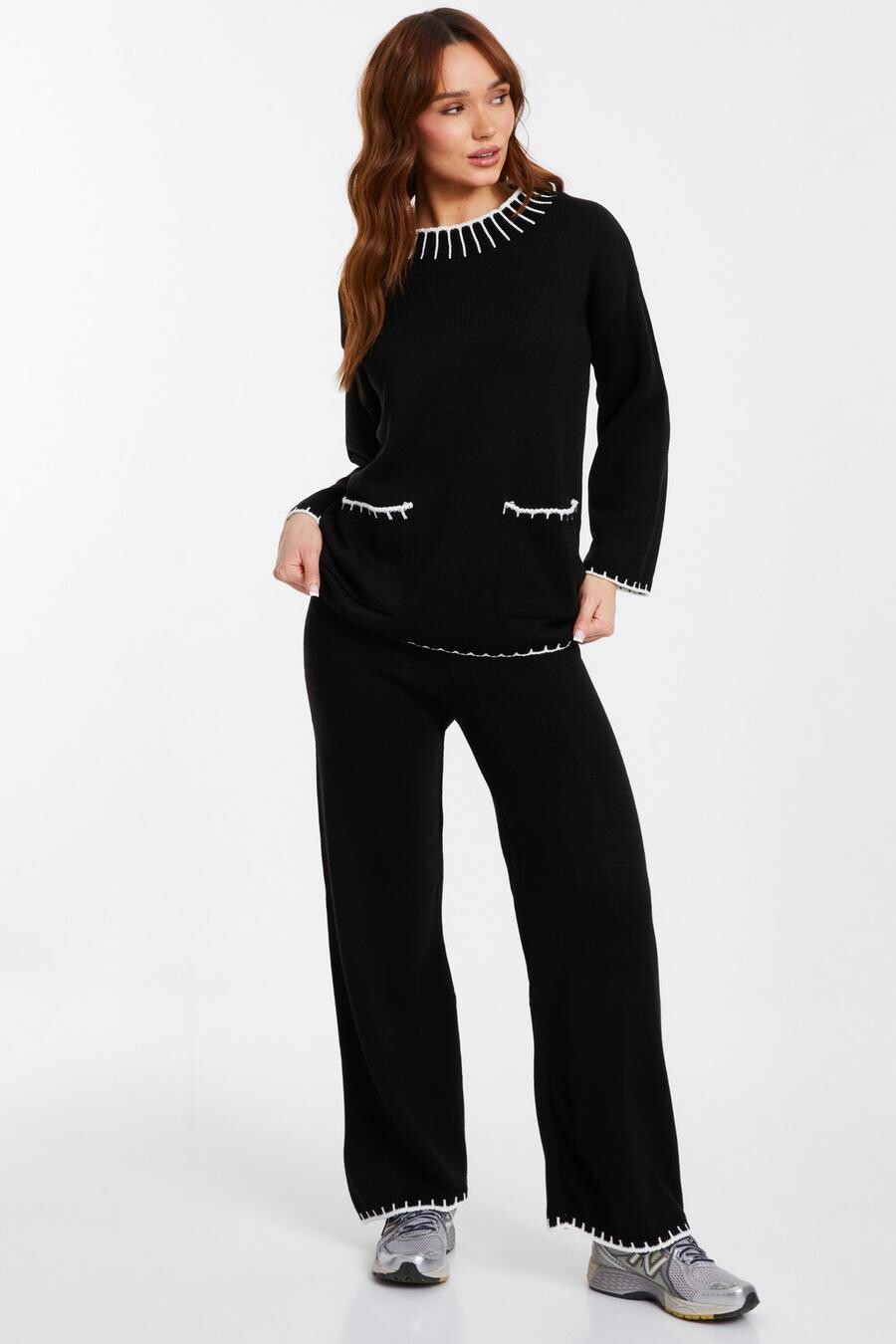 

Черные трикотажные брюки с контрастной строчкой QUIZ Clothing