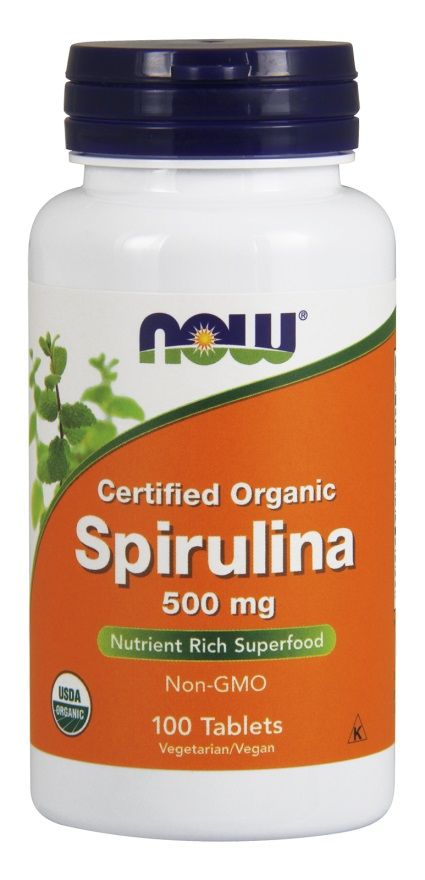Препарат, способствующий снижению веса Now Foods Spirulina Organic 500 mg, 100 шт sunny green сине зеленые водоросли 120 таблеток