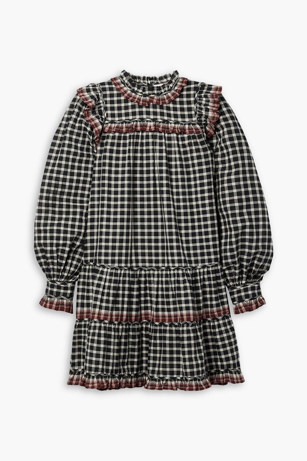 

Платье мини из хлопкового поплина в клетку с оборками Elm ULLA JOHNSON, черный