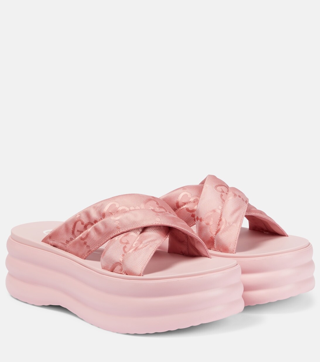 

Шлепанцы на платформе с жаккардовым узором GG Gucci, розовый