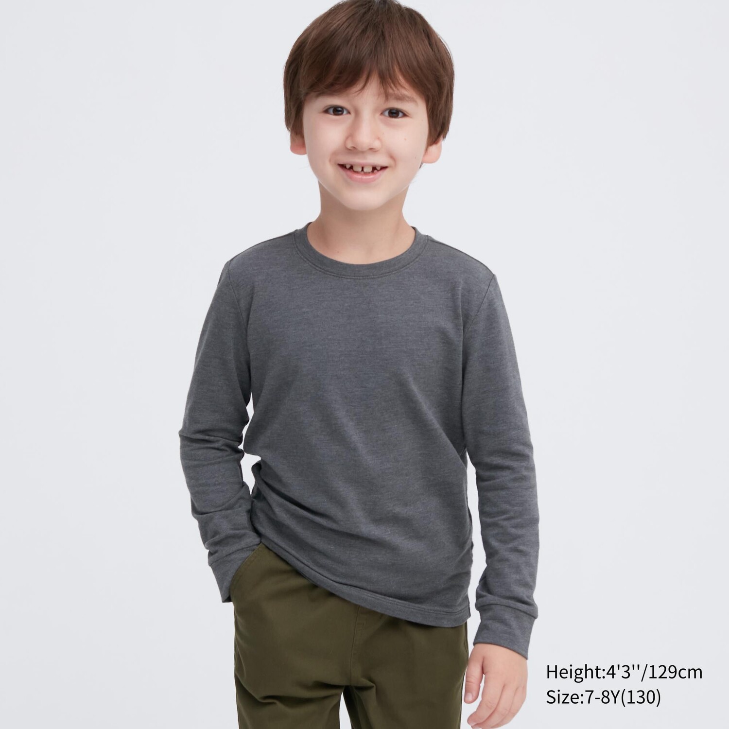 Футболка UNIQLO Heattech из хлопка теплая с круглым вырезом и длинными рукавами, темно-серый