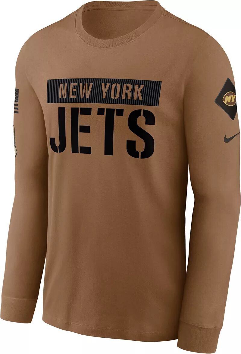 

Мужская коричневая футболка с длинным рукавом Nike New York Jets 2023 Salute to Service