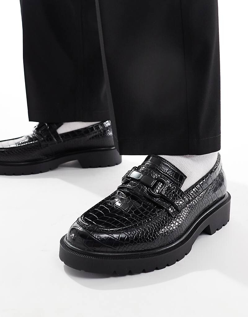 

ASOS DESIGN – черные пенни-лоферы из искусственной крокодиловой кожи с пряжкой
