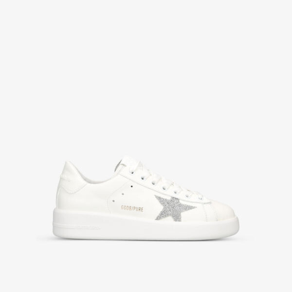 

Женские кожаные низкие кеды Pure Star 80185 с вышивкой звездами Golden Goose, белый