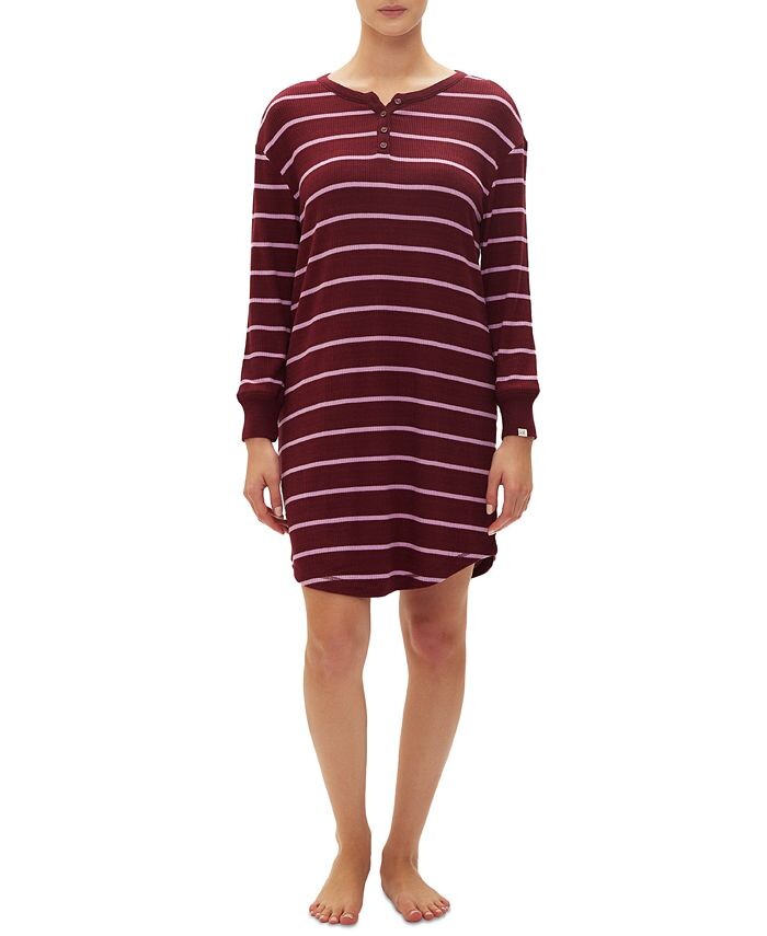 

Женская ночная рубашка с длинными рукавами GapBody Henley Dorm GAP, цвет Red Striped