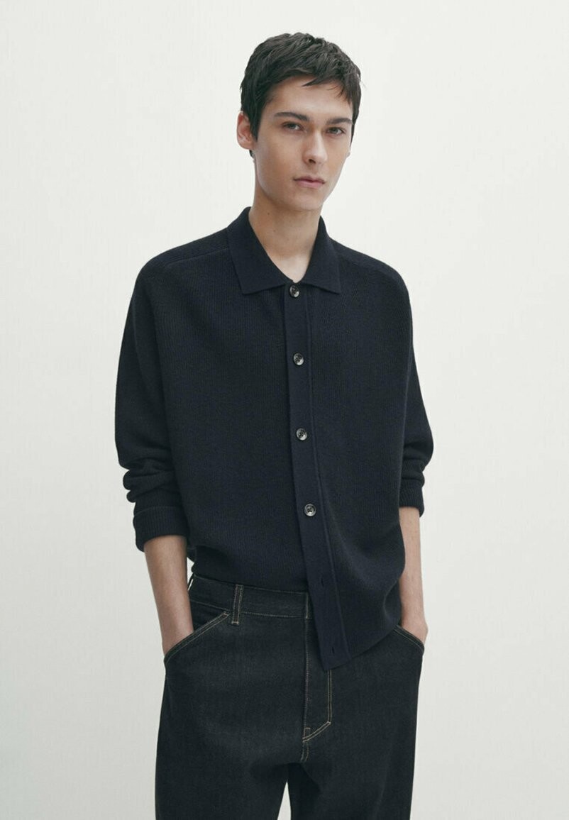 

Кардиган With Collar And Buttons Massimo Dutti, цвет mottled dark blue