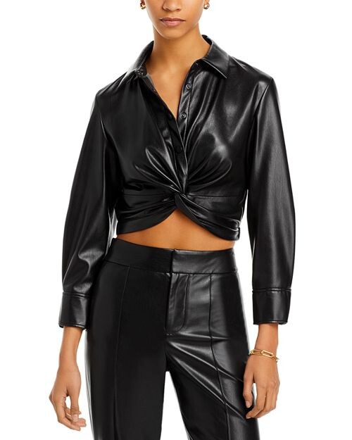

Топ из искусственной кожи с закрученной передней частью Alice and Olivia, цвет Black