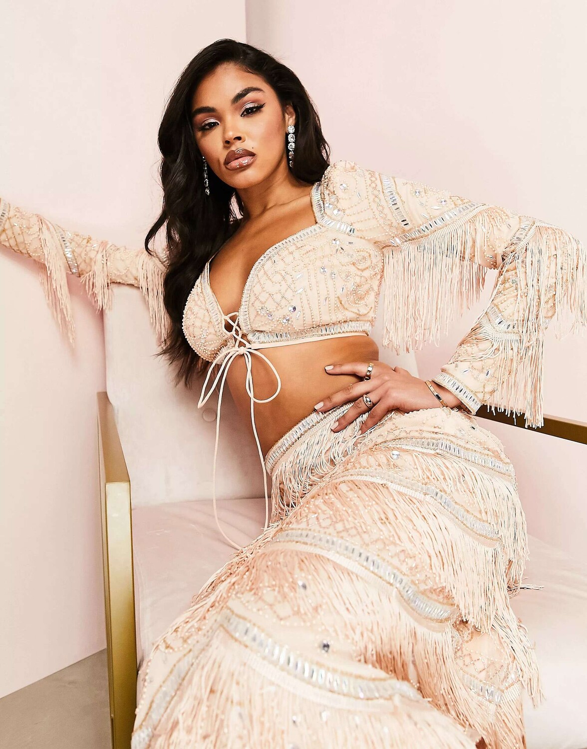 

Розовый укороченный топ с кисточками ASOS LUXE