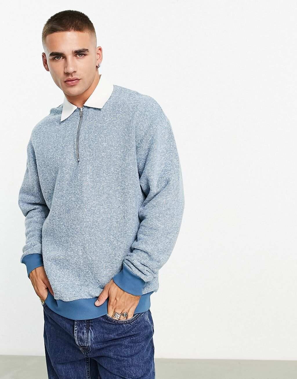 

Свободная толстовка-поло бирюзового цвета с начесом ASOS DESIGN, Зеленый