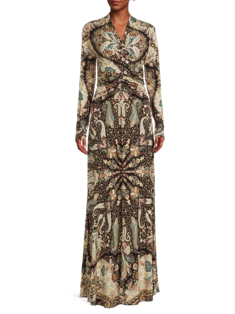 

Платье макси с запахом и узором Paisley Etro, цвет Black Multi